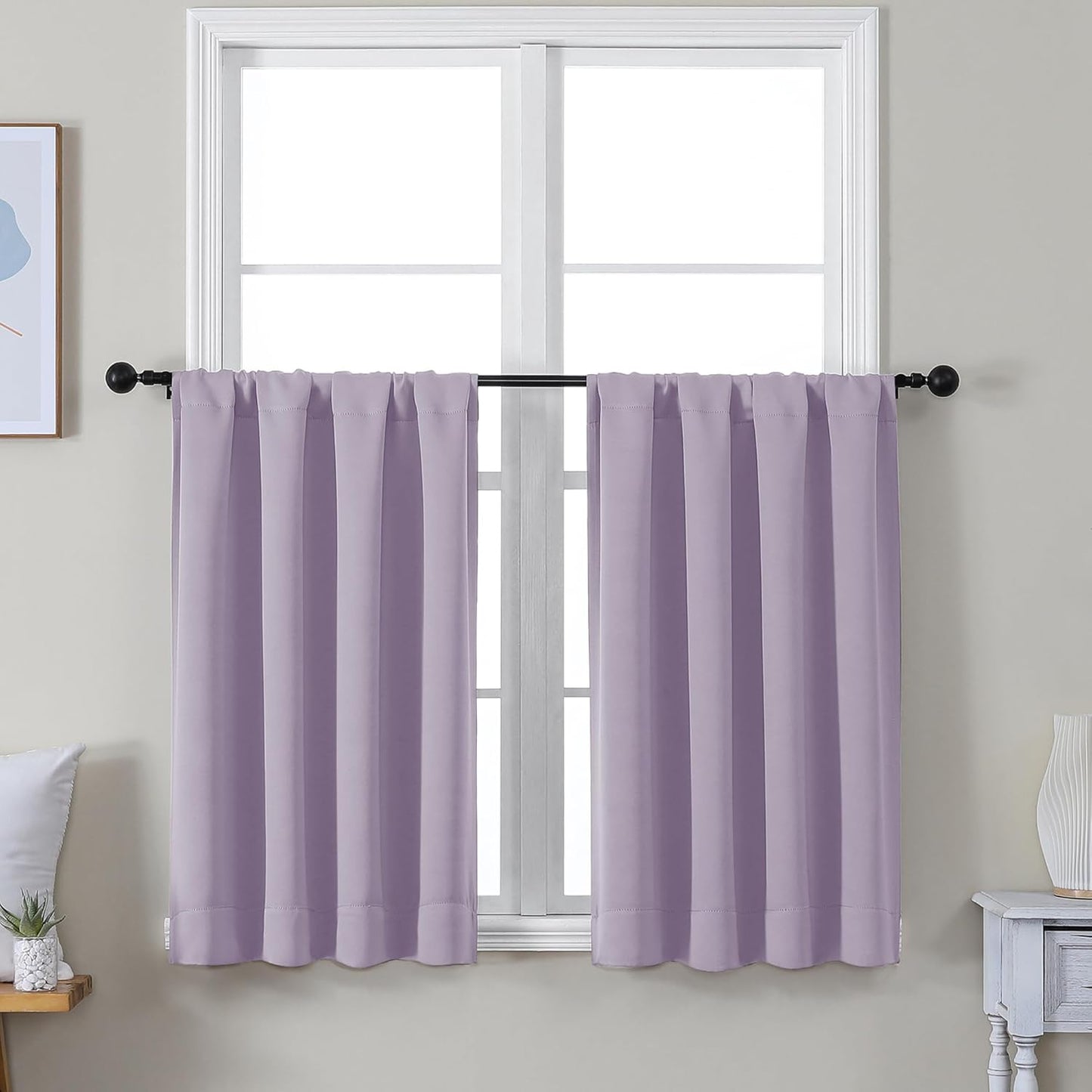 Simplebrand Ava Sage Green Blackout Curtains for Bedroom 63 Inch Length 2 Panels Set, Solid Thermal Insulated Energy Saving Rod Pocket Window Treatment Curtains Blackout Drapes, W40 x L63 Inch, Sage - Colors A