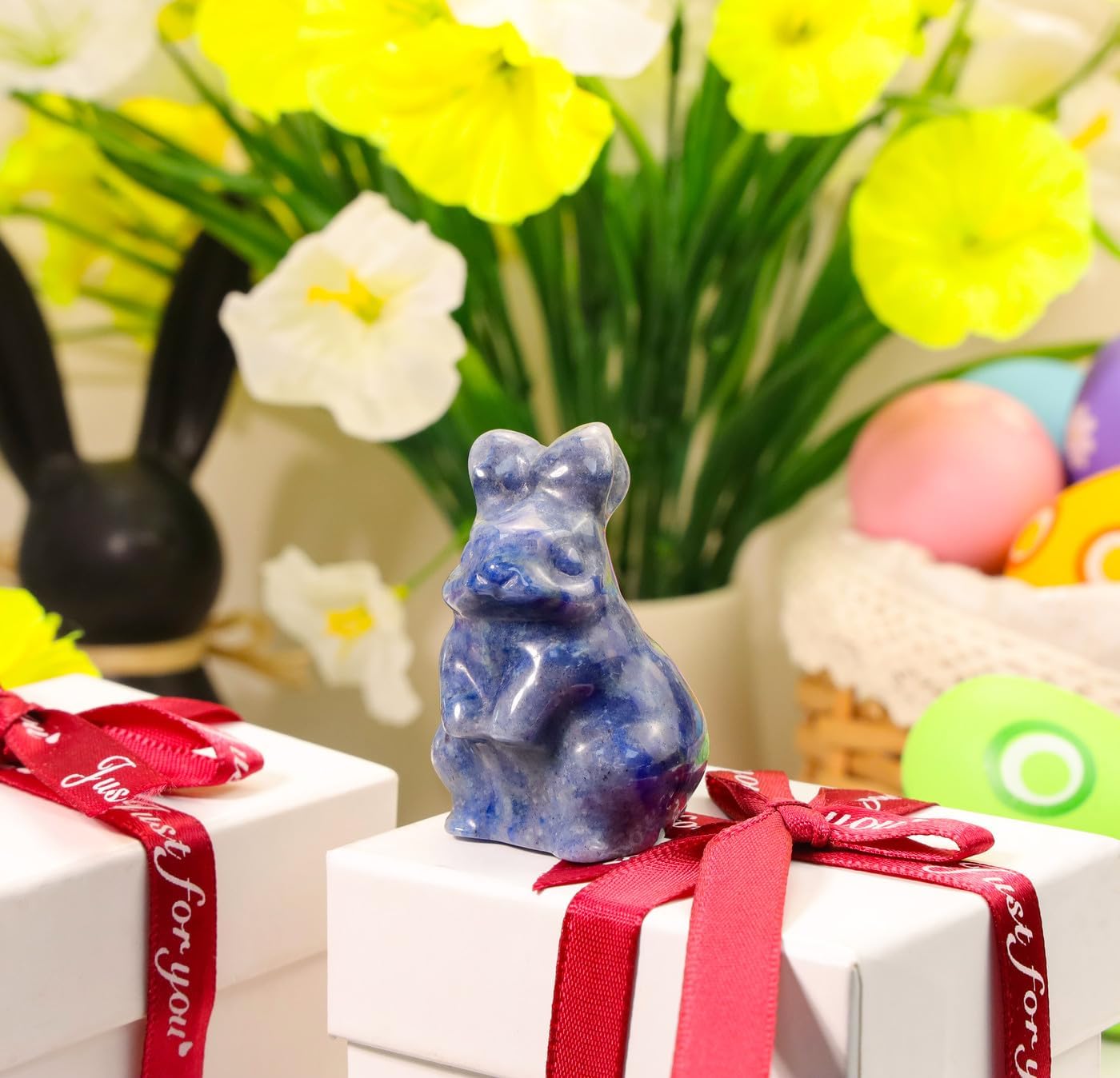 DUQGUHO Bunny Decor Easter Rabbit Decor Crystals Easter Gifts Decoration Bunny Statue Amethyst Crystals Figurines Bunny 1.5’’