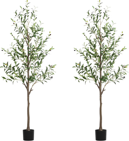 Olive Tree Artificial Indoor, 7 FT Faux Olive Trees with Planter, Fake Tall Plants with Natural Trunk and Lifelike Fruits for Home Office Decor(1, 7FT)