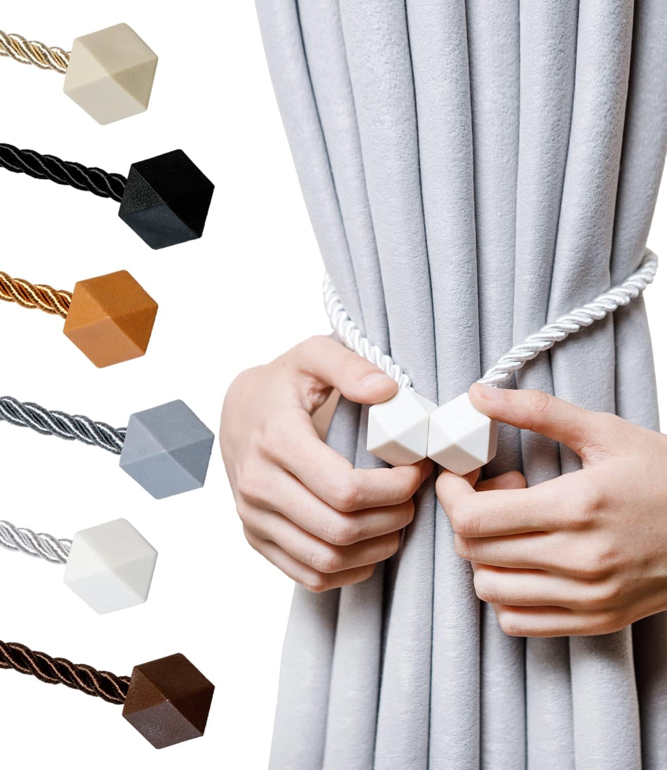 NazTur Magnetic Curtain Tiebacks- Upgrade 2022 with a Thicker Twist Rope & Strong Magnet Tieback Window Treatment Holdbacks Draperies Holders Decorative Drape Handmade Tie Back (Black, 2)