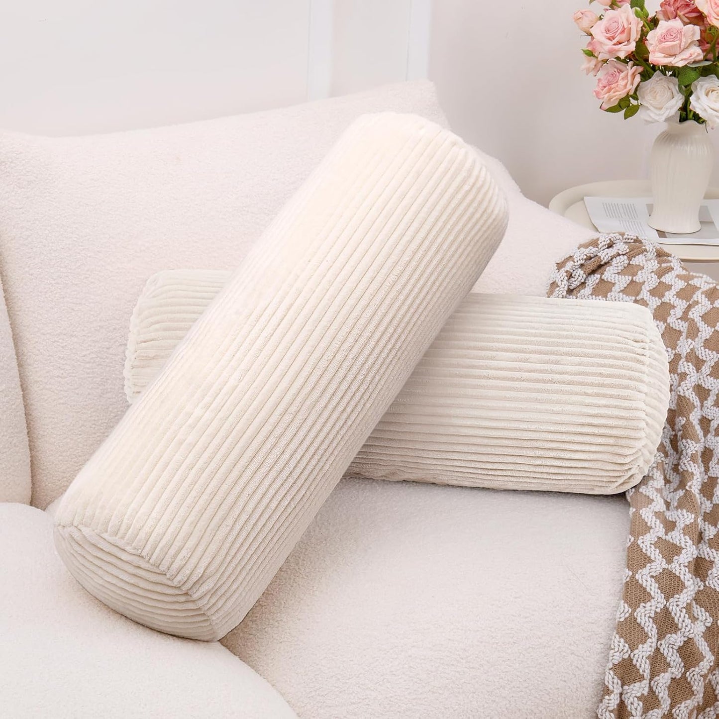 1 MIDDLE ONE Body Pillow, Memory Foam Body Pillows for Adults Sleeping, Decorative Bolster Pillow for Bed & Couch, Long Cylinder Tube Round Pillow, 24x7.87 Inches, Set of 2 (Light Grey)