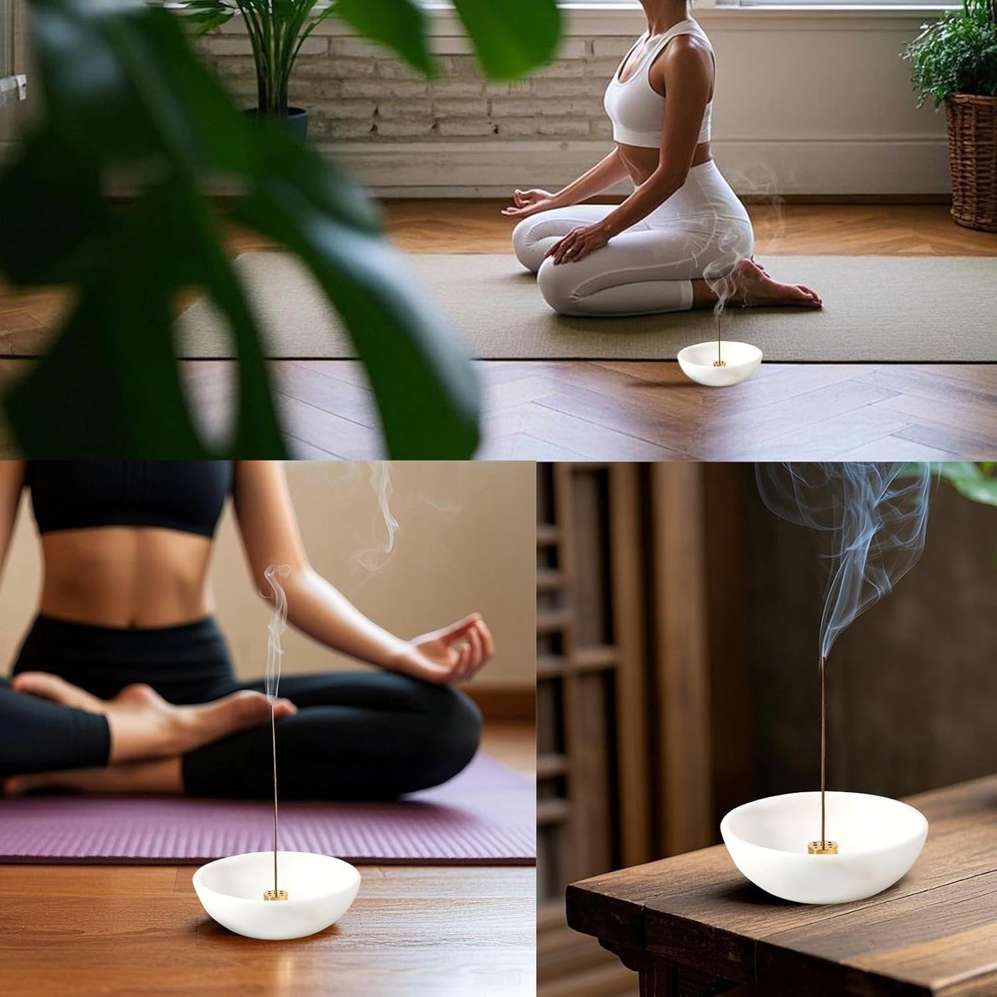 Koville Natural Marble Incense Holder, Incense Holder for Sticks with 9 Holes, Handmade Incense Burner Ash Catcher for Meditation Yoga SPA, Balsam Fir/Palo Santo/Sage/Cone (Green)