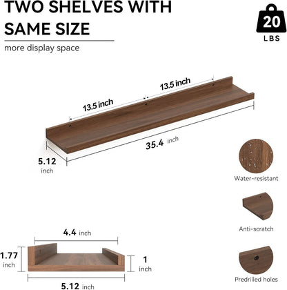 Boswillon Floating Shelves Wall Mounted Set of 2, Modern Black Wall Shelves for Storage with Lip, Display Picture Ledge Shelf for Wall Decor Bedroom Living Room Bathroom Kitchen