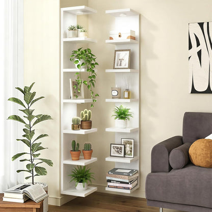 Fixwal Wall Decor 7 Tier Wall Shelf Unit Floating Shelves with LED Lights Lack Shelf for Home Organizer Display White