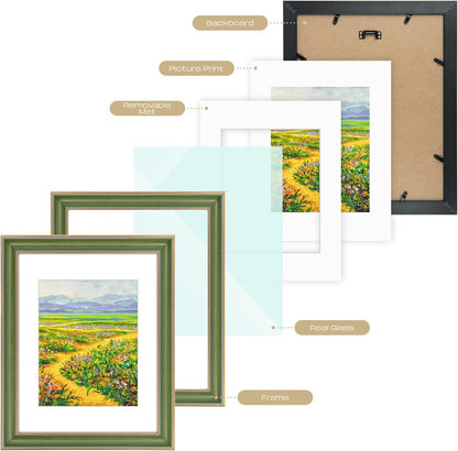 Golden State Art, 11x14 Photo Frame with Mat for Pictures 8x10 and Real Glass (Dark Gold Brown & Bronze Pewter Panel with White Color Mat, 1.25 Inch Frame Border)