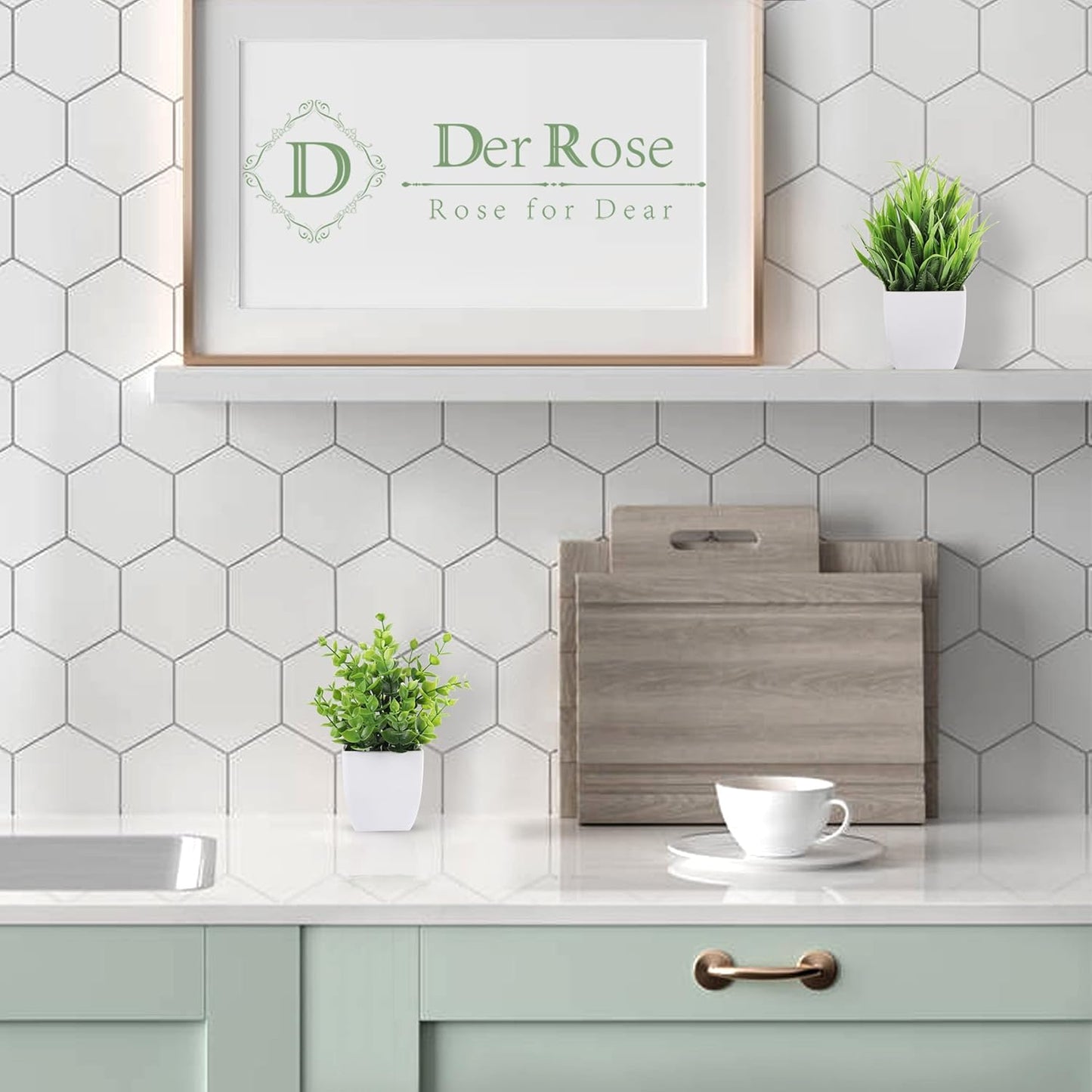 Der Rose 2 Pack Small Fake Plants Mini Artificial Potted Plants for Table Desk Home Laundry Room Bathroom Office Decor
