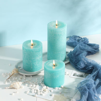 3x6 Inch Sage Green Pillar Candles Set of 3 - Unscented Spring, Long Clean Burning, Large Smokeless Dripless for Home Decor, Dinner Table, Bathroom, Rustic Decor