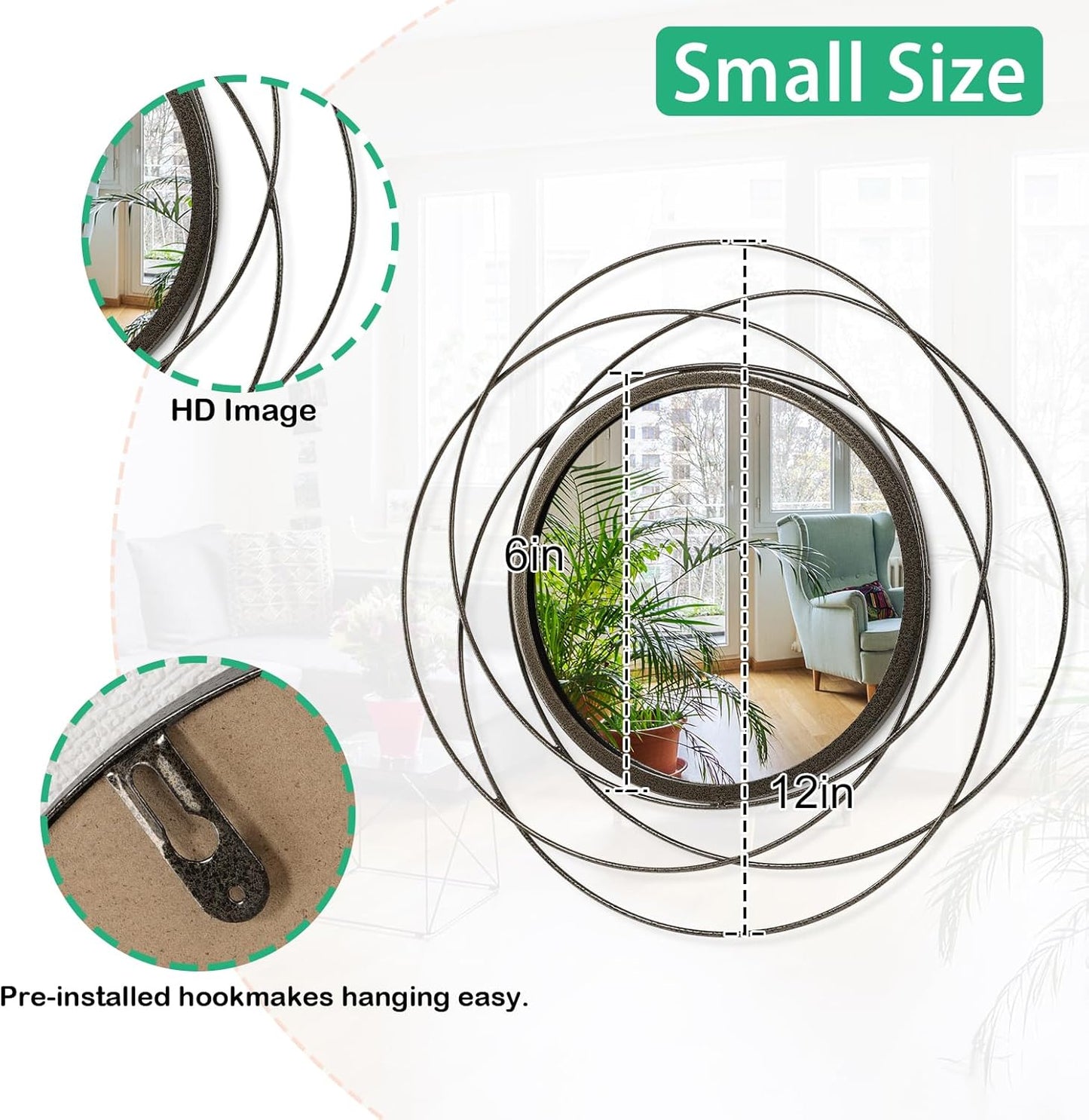 Gold Sunburst Mirrors for Wall Decorative Metal Round Art Mirrors Large Wall Decor Hanging Mirror for Bathroom Bedroom Living Room Vanity Entryway 16"