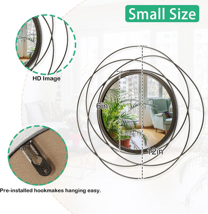 Gold Sunburst Mirrors for Wall Decorative Metal Round Art Mirrors Large Wall Decor Hanging Mirror for Bathroom Bedroom Living Room Vanity Entryway 16"
