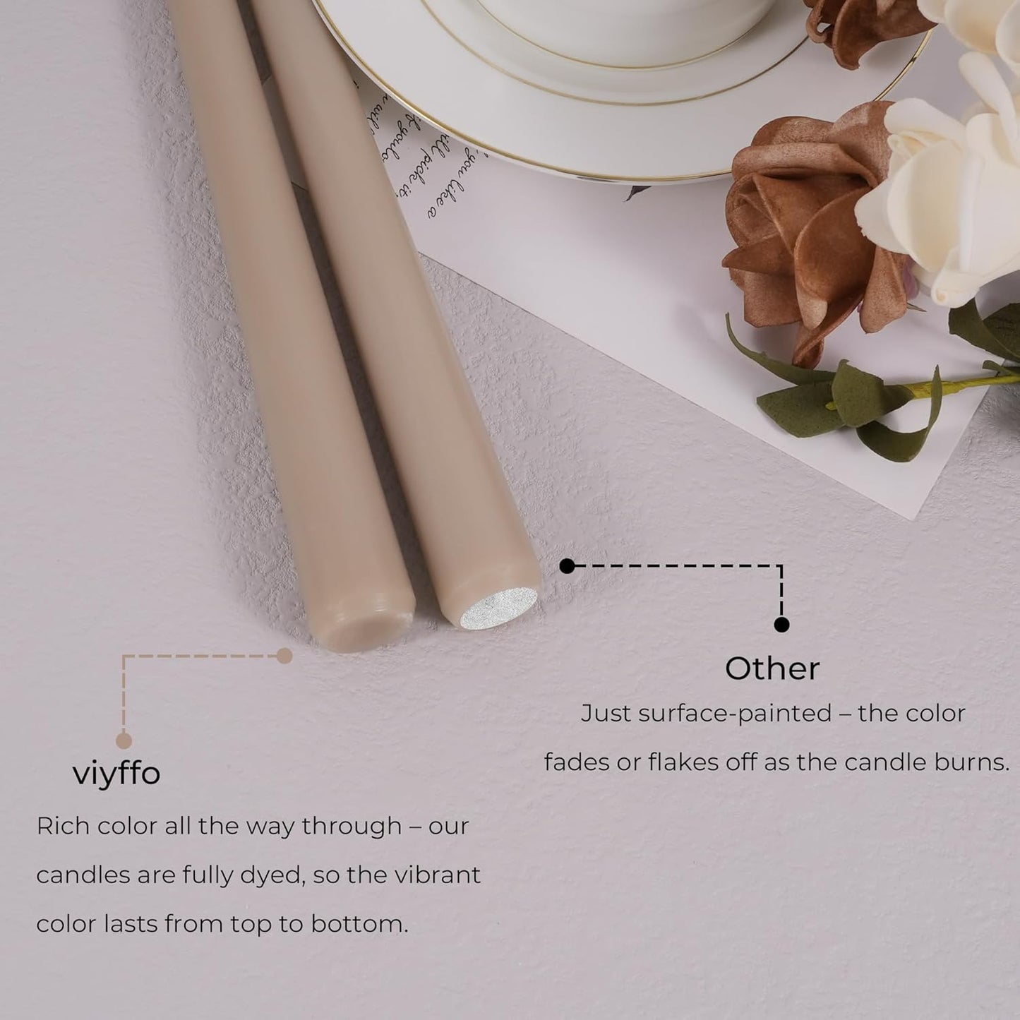Viyffo Taper Candles, 10 Inch, 4 Pack, Olive Glow – Unscented, Dripless & Smokeless Design, Up to 8 Hour Burn – Long Tall Taper Candlesticks for Wedding, Dinner & Home Decor