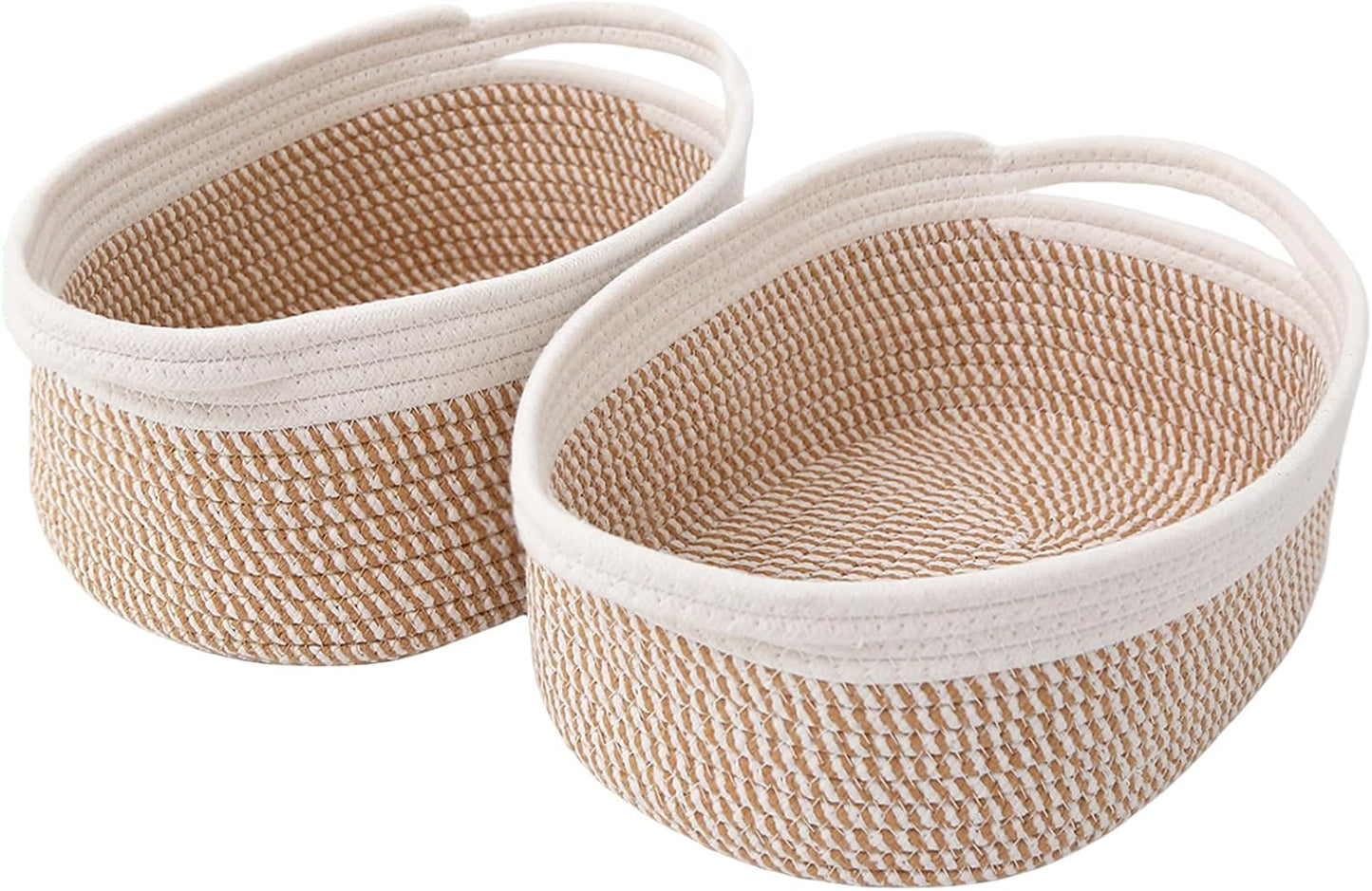 JMvicyroam Woven Basket,Small Rope Storage Bin with Handles & Ribbon Bag, Organizer for Shelves Closets,Gift Basket Empty for Birthday,Books,Dog Toys,White