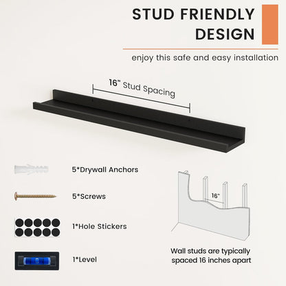 FLYJOE Picture Ledge Shelf, Floating Shelves Set of 2, 48 Inches Long Large Nursery Book Shelves for Toys Storage, Kids Bookshelf Wall Mounted for Living Room Bedroom Decor Books Photo Frames, Walnut