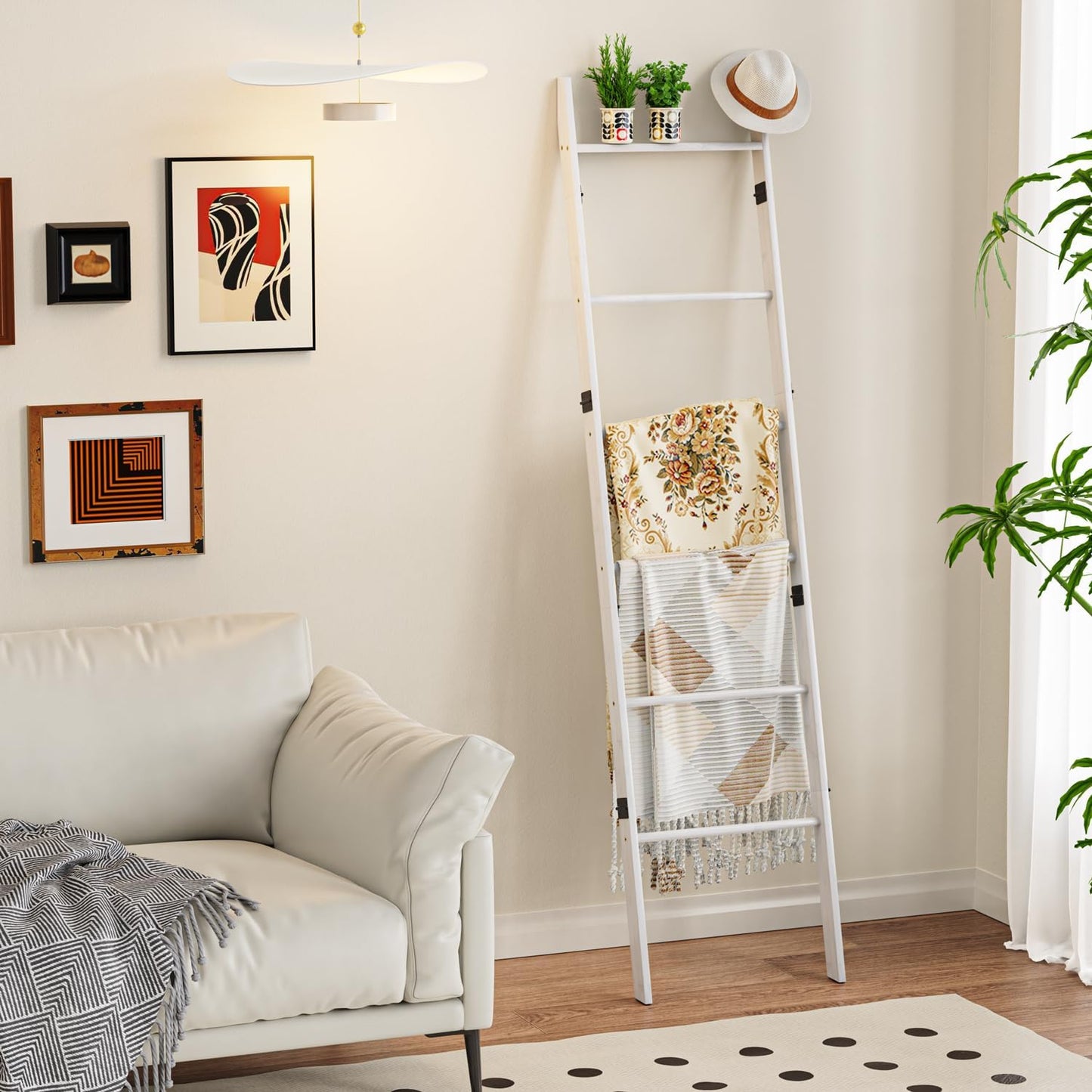 BAMBANG 6-Tier Blanket Ladder for Living Room, Blanket Quilt Ladder Rack Rustic Decorative Towel Holder, Wall Leaning Blanket Ladder Shelf Storage Farmhouse Decor for Bedroom Bathroom, Black