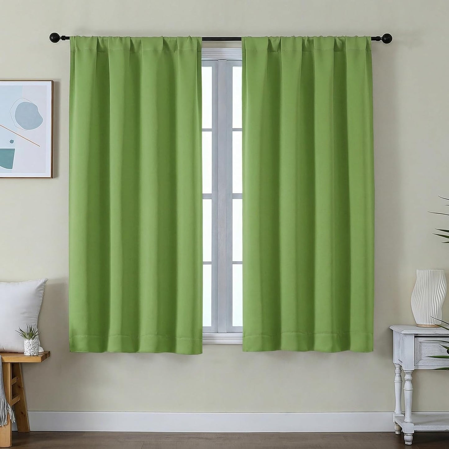 Simplebrand Ava Sage Green Blackout Curtains for Bedroom 63 Inch Length 2 Panels Set, Solid Thermal Insulated Energy Saving Rod Pocket Window Treatment Curtains Blackout Drapes, W40 x L63 Inch, Sage - Colors C