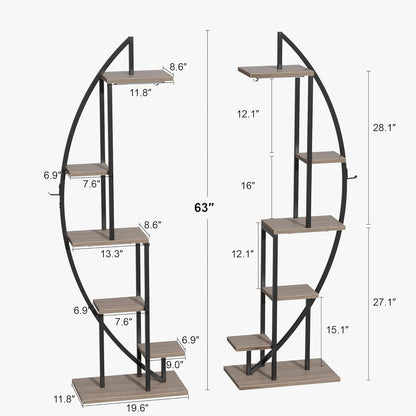 BACEKOLL Plant Stand Indoor with Grow Lights, 6 Tiered Tall Plant Shelf, 63" Metal Plant Stand for Indoor Plants Multiple, Half-Moon Plant Rack Display Shelf, 2 Pcs Plant Holder for Living Room, Patio