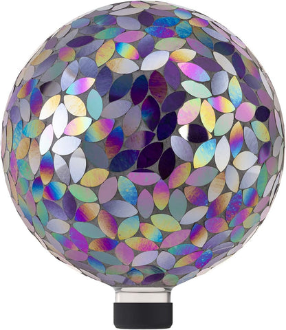 Alpine Corporation 10" Diameter Indoor/Outdoor Glass Mosaic Gazing Globe Yard Decoration, Purple Pearlized Petals Design