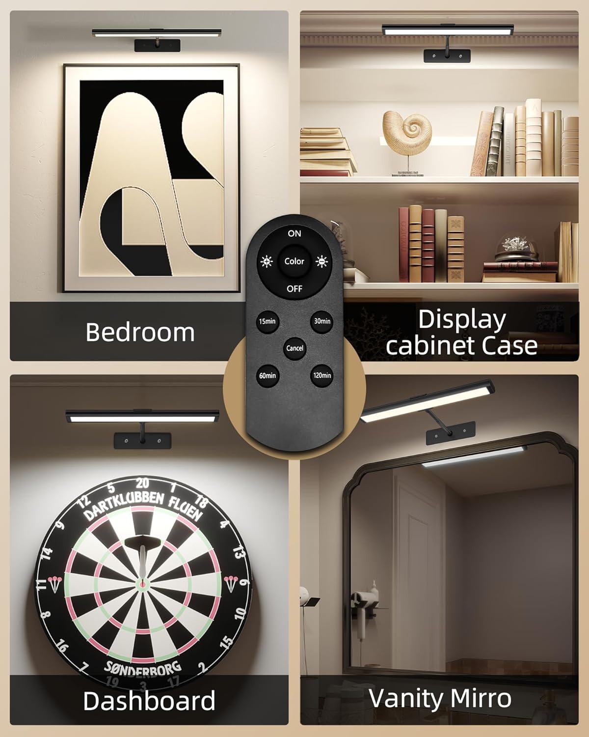 EZVALO Picture Light for Wall, 4800mAh Rechargeable Wireless Remote, 16in Dimmable Magnetic LED Art Display Light with 3 Color Temperatures, for Gallery, Living Room, Bedroom, Hallway (Gold)
