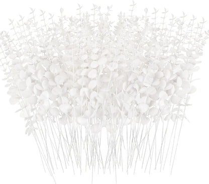 Canlierr 100 Pcs Eucalyptus Stems Faux Greenery Artificial Eucalyptus Leaves Decor Greenery Stems Branch for Wedding Centerpiece Flower Bouquet Farmhouse Home (Dark Green)