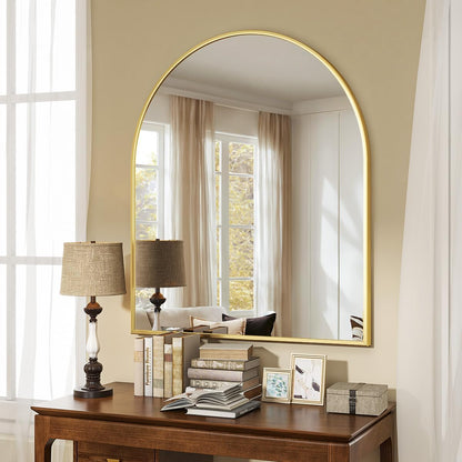VooBang Arched Wall Mirror, 24 x 36 inch Arch Bathroom Mirror, Wall Mounted Vanity Mirror with Arch Metal Frame, Modern Bathroom Vanity Mirror for Bedroom, Living Room, Hanging or Leaning, Black