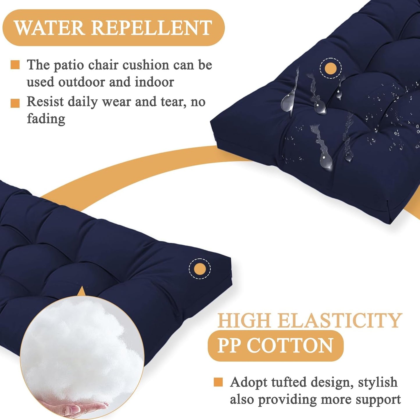 MTMR Outdoor Bench Cushion-44X19 Water-Repellent Tufted Porch Swing Cushions with High Elasticity PP Cotton and Ties Fade-Resistant Patio Outdoor Chair Cushion for Bench Furniture, Indoor Seat Cushion