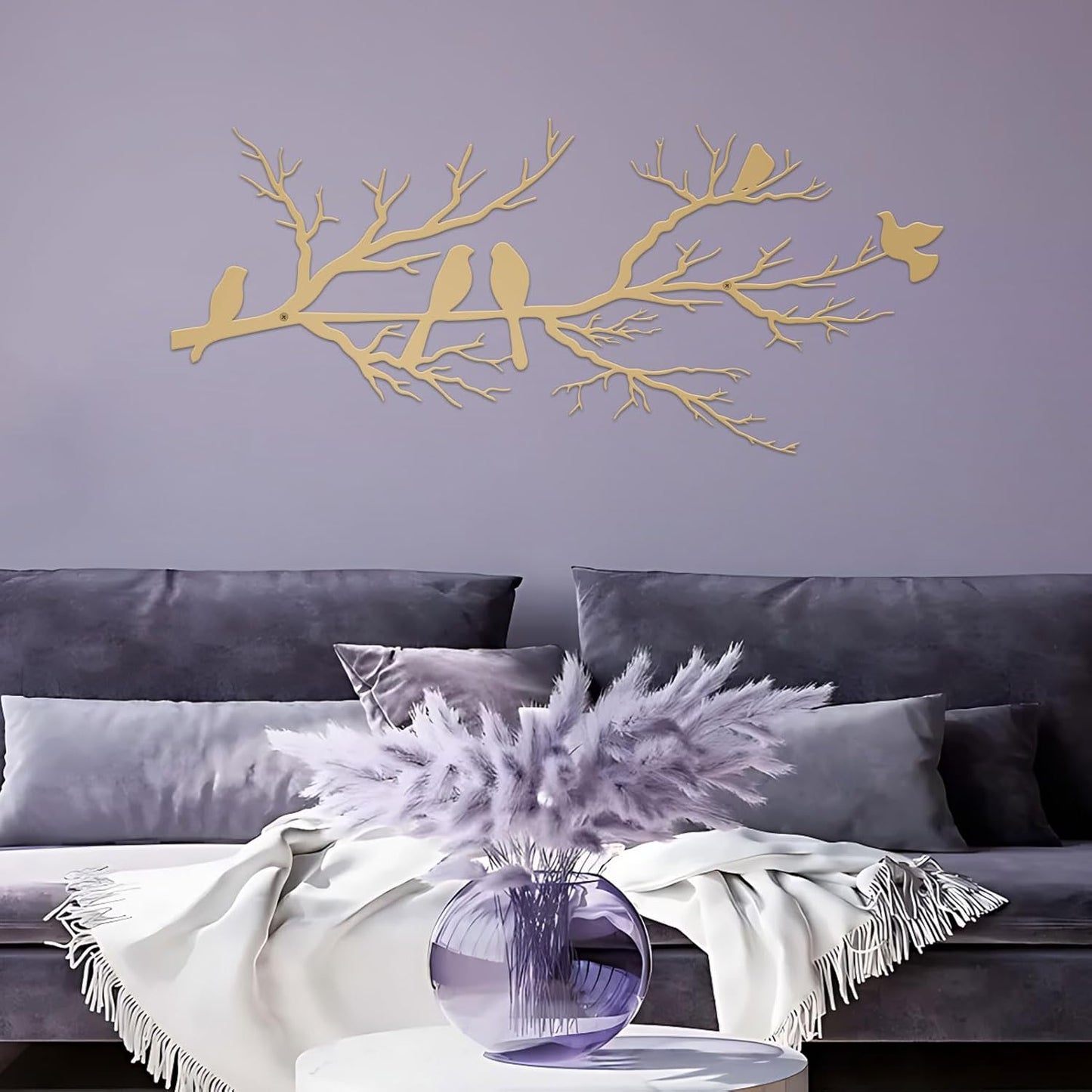 Metal Birds Wall Art, Metal Vivid Birds on Branch Silhouette Wall Decor Black Leaves with Bird Outdoor Hanging Wall Sculpture for Home Balcony Garden(Large)