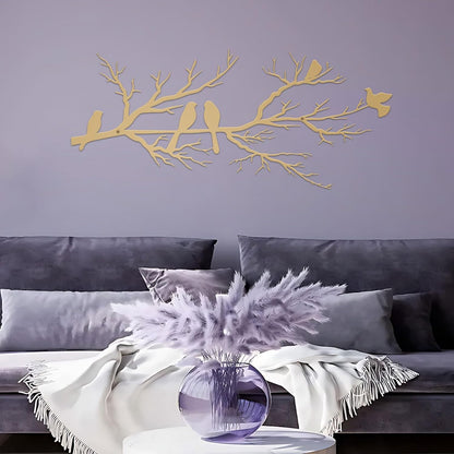 Metal Birds Wall Art, Metal Vivid Birds on Branch Silhouette Wall Decor Black Leaves with Bird Outdoor Hanging Wall Sculpture for Home Balcony Garden(Large)