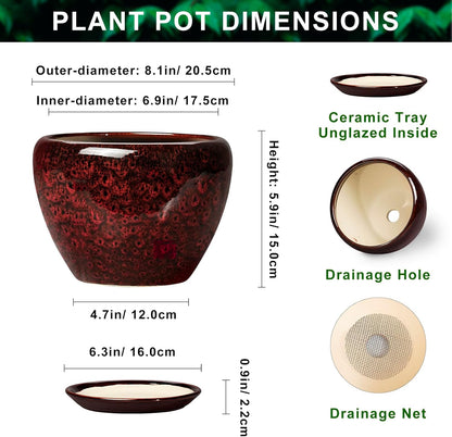 6 Inch Plant Pot - Ceramic Pots for Plants with Drainage Hole and Saucer, Round Succulent Planter Indoor Outdoor, Modern Flower Pot for Snake Plants, Home Decor, Gifts for Plant Lover, Blue