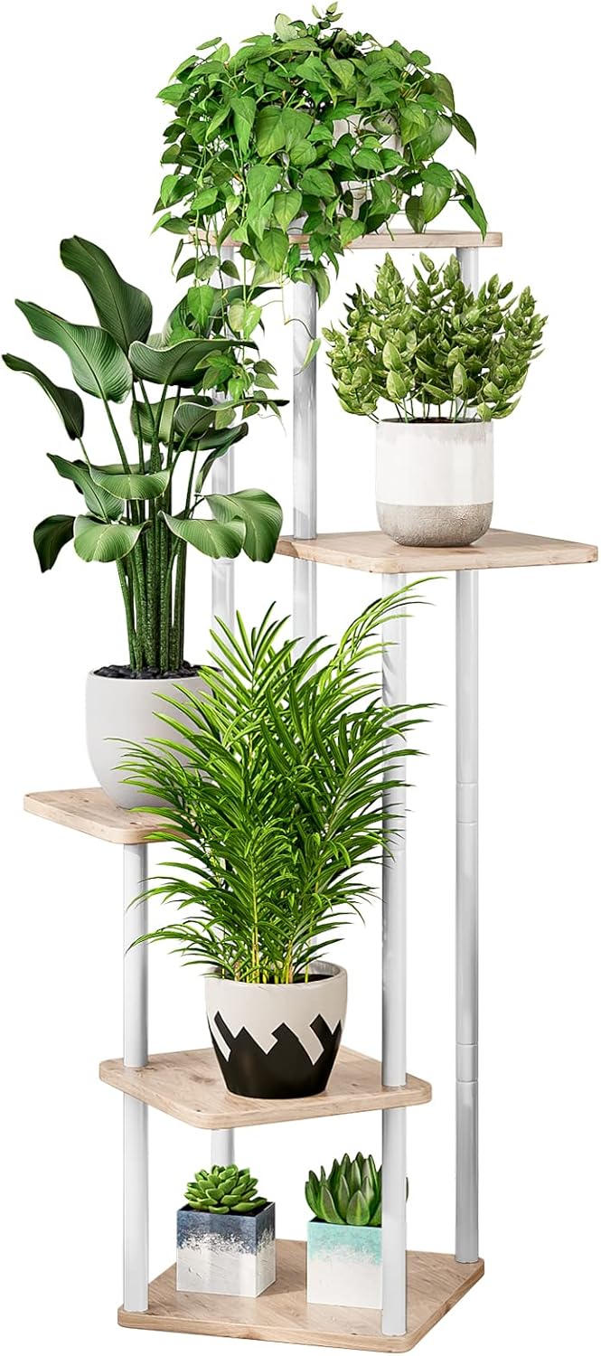AZERPIAN Plant Stand 5 Tier Indoor Metal Flower Shelf for Multiple Plants Corner Tall Flower Holders for Patio Garden Living Room Balcony Bedroom, Black (5 Tier-Black)