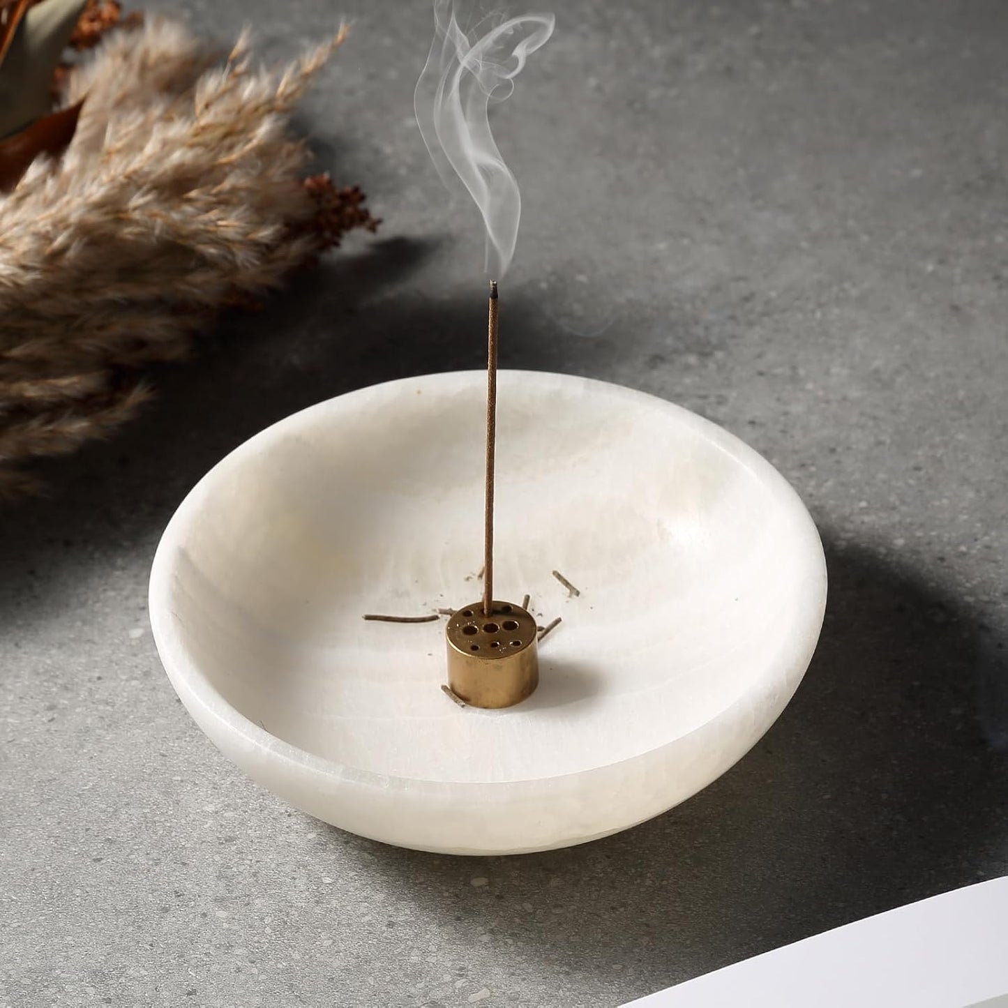 Koville Natural Marble Incense Holder, Incense Holder for Sticks with 9 Holes, Handmade Incense Burner Ash Catcher for Meditation Yoga SPA, Balsam Fir/Palo Santo/Sage/Cone (Green)