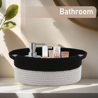 JMvicyroam Woven Basket,Small Rope Storage Bin with Handles & Ribbon Bag, Organizer for Shelves Closets,Gift Basket Empty for Birthday,Books,Dog Toys,White