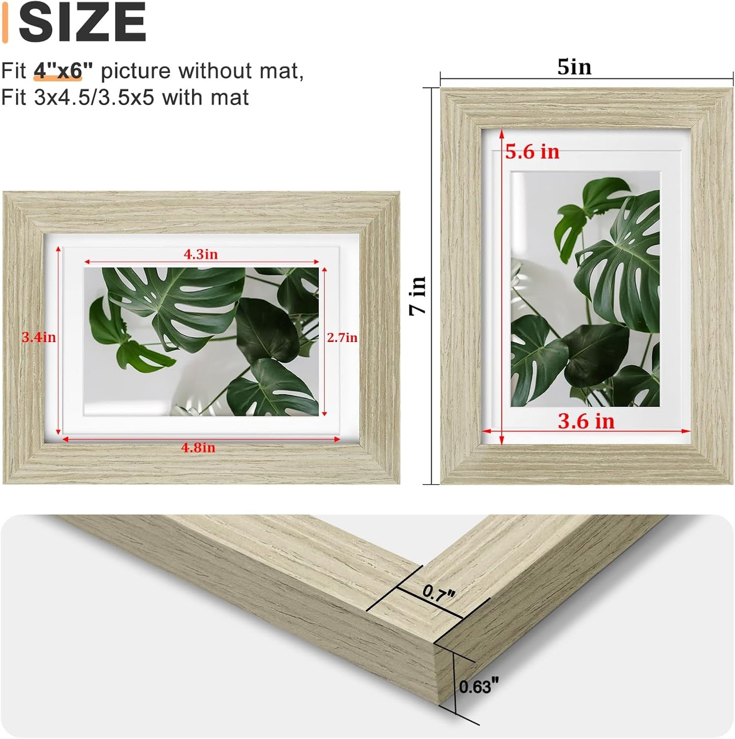Egofine 8x10 Picture Frames Set of 4, Made of Solid Wood Covered by Plexiglass 4x6 and 5x7 with Mat or 8x10 without Mat, for Table Top Display and Wall Mounting Photo Frame Black