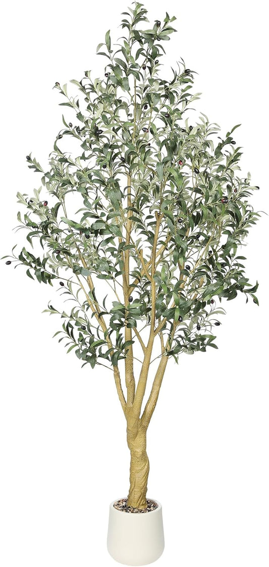 Faux Olive Tree 7ft - Realistic Tall Silk Olive Trees Artificial Indoor Decor - Large Potted Fake Olive Tree with Branches and Fruits - Artificial Olive Trees for Home Office Decor Indoor