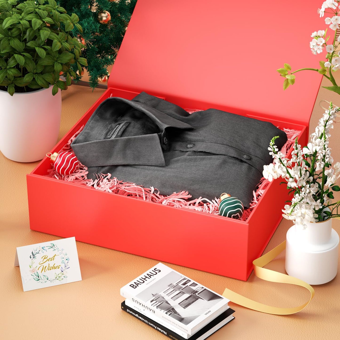 PSHVYM Gift Boxes with Lids, 11.5x7.8x3 In Forest Green Gift Box for Presents Magnetic Closure for T-Shirts, Gloves, Scarves, Books, Baby Clothes, Robes Clothing Gift Wrap, Contains Card, Ribbon