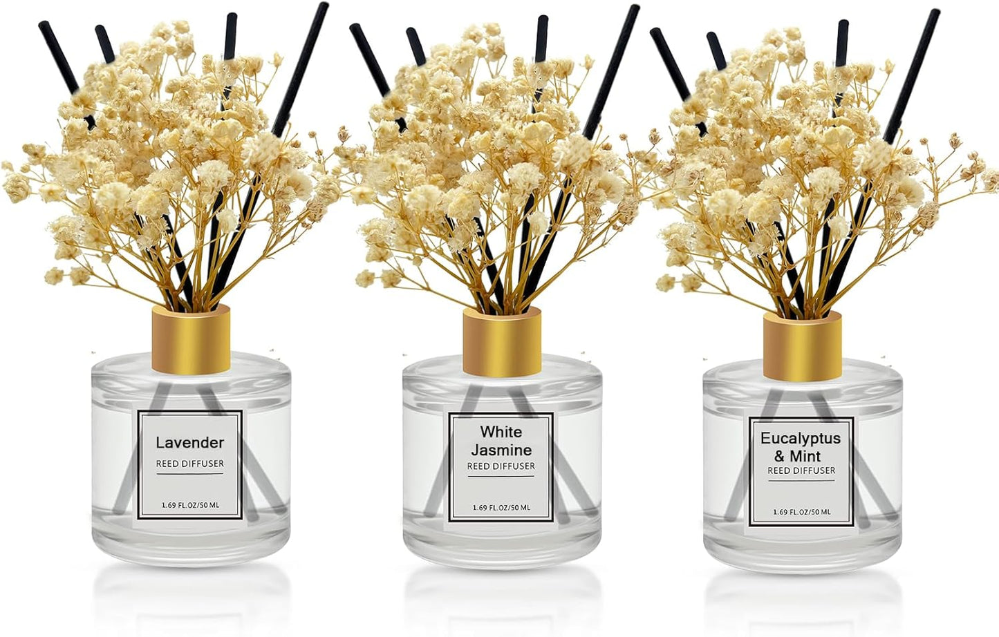Reed Diffuser Set of 3 Pack,Clean Linen,Eucalyptus & Mint,Ocean Scented Oil Diffuser with 4 Sticks,Reed Diffusers for Home,Living Room,Bathroom Air Freshener Diffuser,50ml x 3