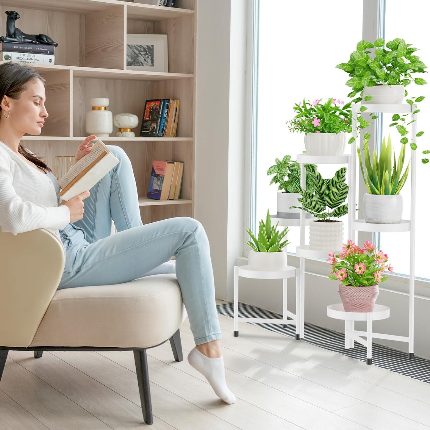 iDavosic.ly Plant Stand Indoor Outdoor, 5 Tier Corner Metal Flower Display Holder Shelf, Folding Tall Orchid Rack for Patio Balcony Porch Garden Living Room House, Black