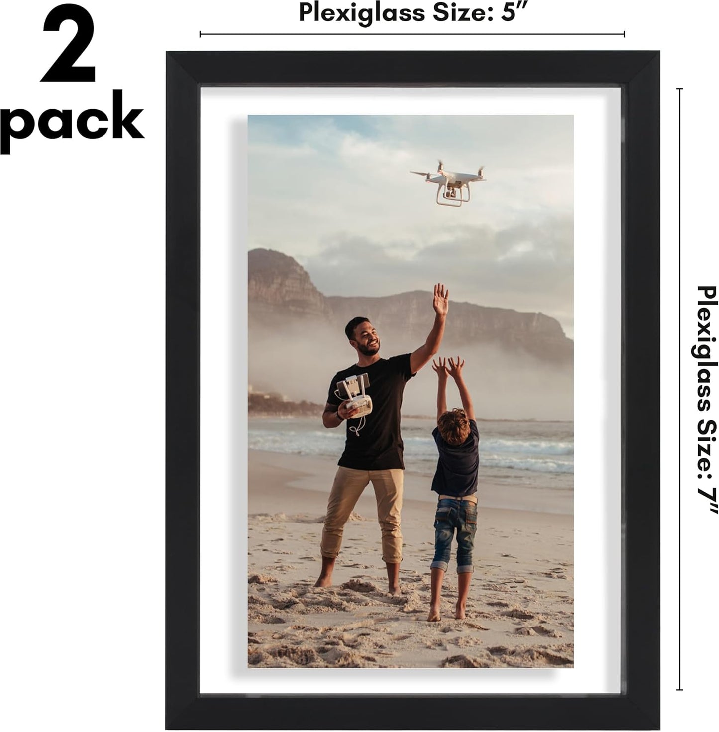 Americanflat Aluminum 11x14 Floating Picture Frame with Shatter-Resistant Glass - Use as 8x10 Picture Frame or Display 11x14 Photo - Signature Float Collection - Photo Frames for Wall Display - Black