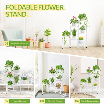 iDavosic.ly Plant Stand Indoor Outdoor, 5 Tier Corner Metal Flower Display Holder Shelf, Folding Tall Orchid Rack for Patio Balcony Porch Garden Living Room House, Black