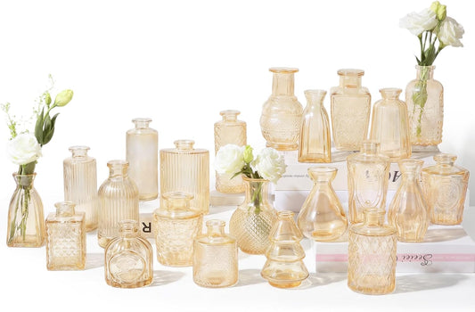 RUCKAE 22 Pack Pink Small Vases Glass Mini Bud Vase in Bulk Vintage Pink Flower Vases for Wedding,Centerpieces Home Decor and Party