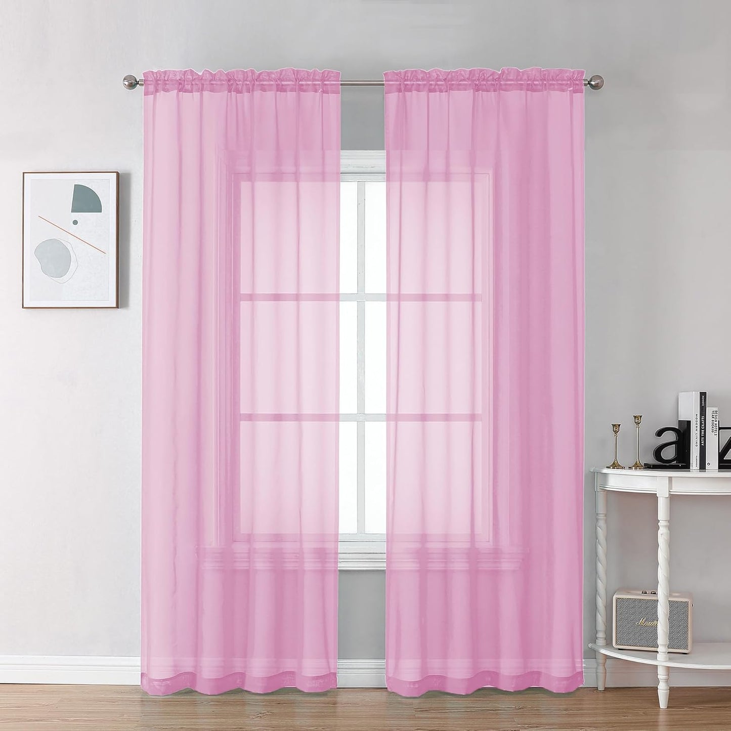 Chyhomenyc Sheer White Valances for Windows 2 Pack, Small Window Curtains for Living Room Bathroom Cafe Laundry Basement, Modern Top Dual Rod Pocket Voile Curtain, 42W x 14L inches, White - Colors A