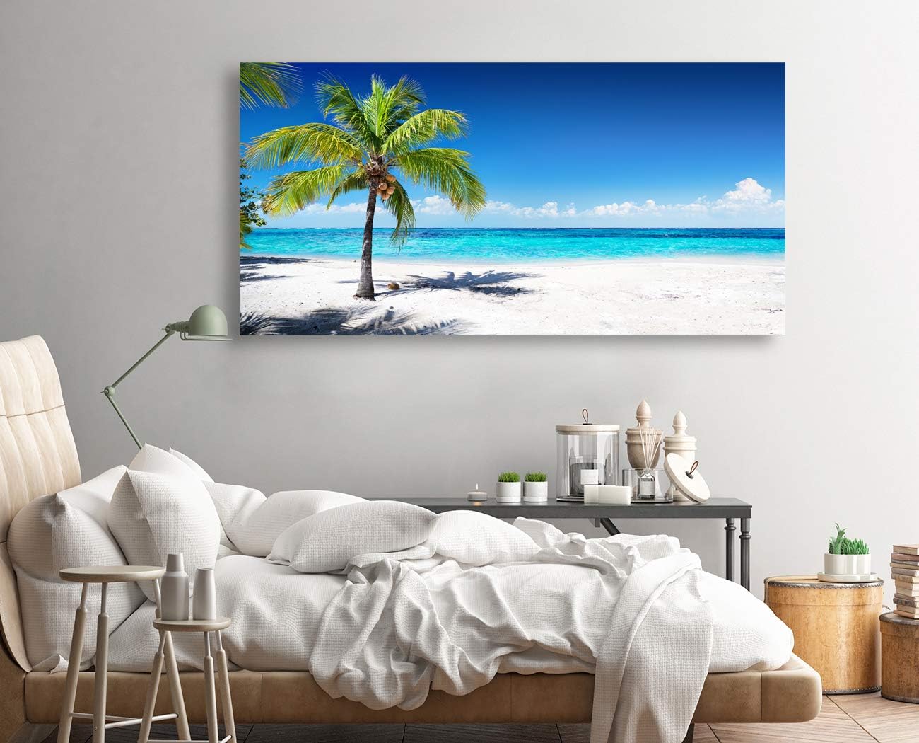 Baisuart S02250 Canvas Prints Wall Art Beach Sunset Ocean Waves Nature Pictures Stretched Canvas Wooden Framed for living Room Bedroom and Office