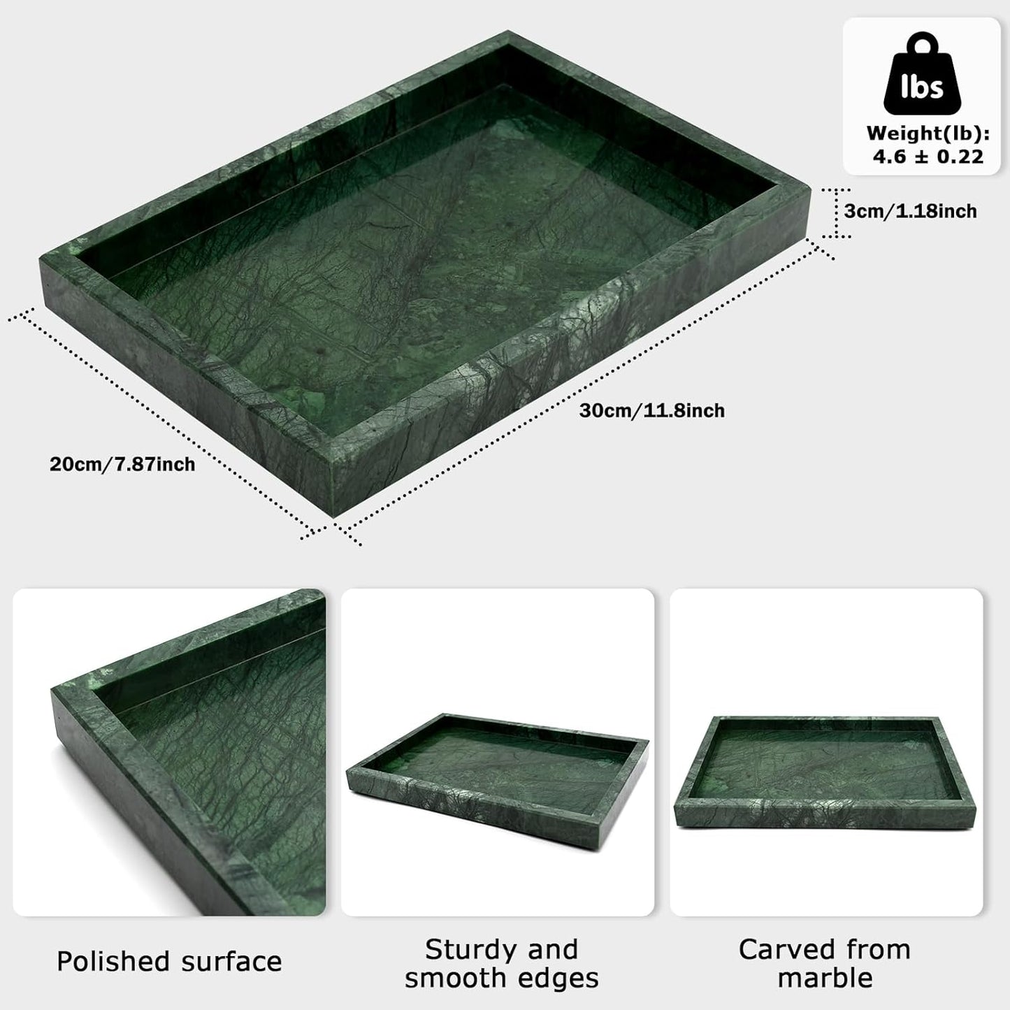 Marble Bathroom Tray,Pure Natural Vanity Tray,Marble Tray for Kitchen Counter Non-Ceramic/Non-Resin,Stone Trays 12 x 8 inch Cyan Green