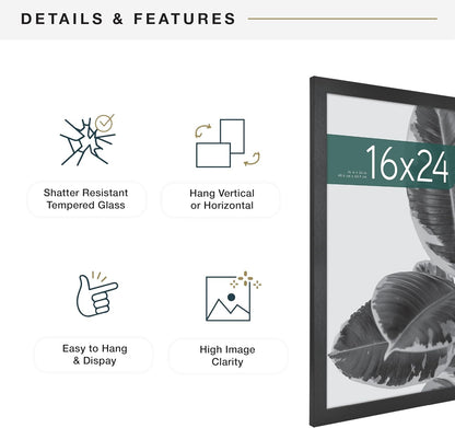 MCS Studio Gallery 16x24 Poster Frame Black Woodgrain Engineered Wood, Vertical & Horizontal Wall Hanging Large Picture Frame for Photos, Posters & Art Prints (1-Pack)