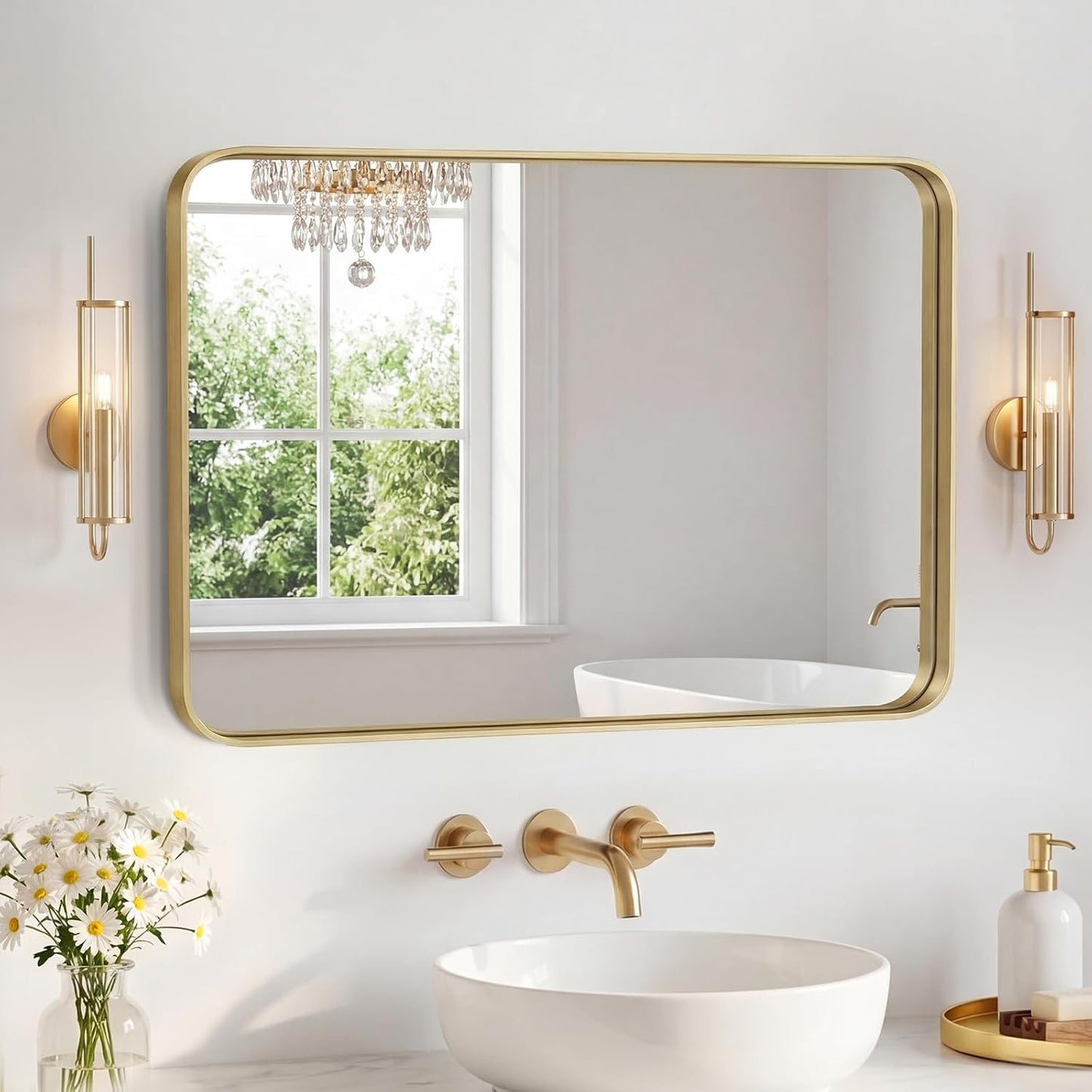 NEWBULIG Gold Round Wall Mirror 36 Inch, Bathroom Mirrors for Over Sink, Wall Decor for Bathroom, Entryway, Bedroom, Vanity