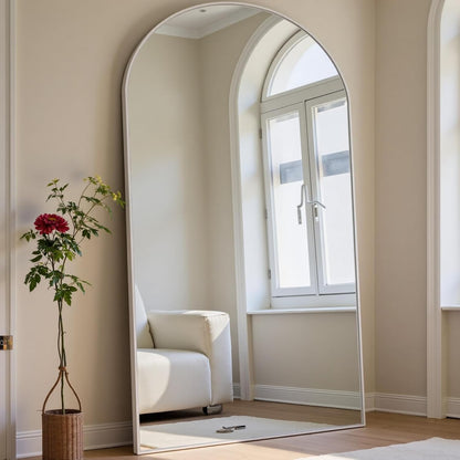 Dewfig Arched Full Length Mirror, 76"x34" Large Floor Mirror, Full Body Mirrors for Leaning or Hanging, Standing Mirrors for Bedroom, Living Room,Dressing Room, Aluminum Alloy Frame, Black