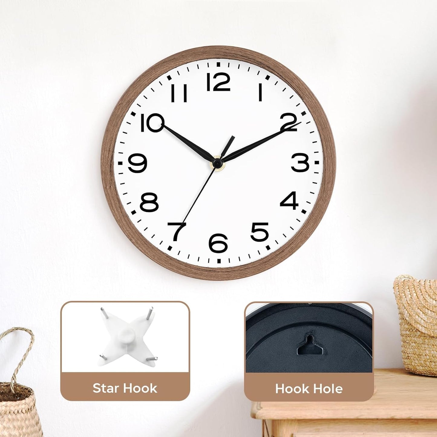 AKCISOT Wall Clock, Modern Small Wall Clocks Battery Operated 8 Inch, Silent Non-Ticking Analog Classic for Office, Home, Bathroom, Kitchen, Bedroom, School(Black)