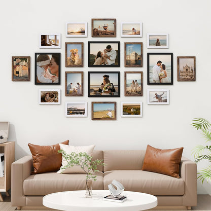 Vittanly 20 Pack Picture Frames Collage Wall Decor, Multi Sizes Including 4pcs 8x10, 8pcs 5x7 and 8pcs 4x6 Photo Frames, Gallery Frame Set for Wall or Tabletop Display, Black, Brown and Dark Grey