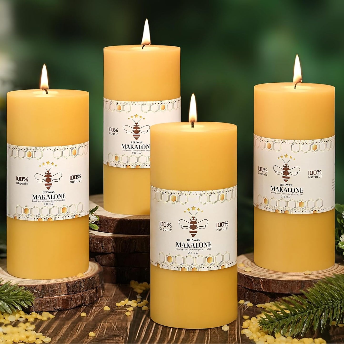 6 Pack Natural Beeswax Pillar Candles,100% Pure Beeswax Candles-210 Hours Long Burning,Organic Bees Wax Candles for Home,Emergency,Prayer,Parties,Unscented Dripless Smokeless Beeswax Candle Bulk 2x4in