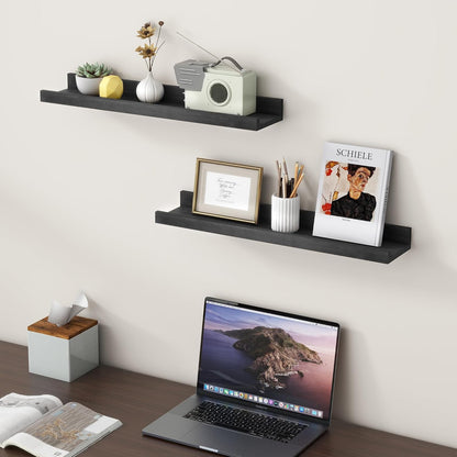 FLYJOE Picture Ledge Shelf, Floating Shelves Set of 2, Solid Pine Wood 55'' Long Large Nursery Book Shelves for Toys Storage, Kids Bookshelf for Living Room Bedroom Decor Books Photo Frames, Walnut