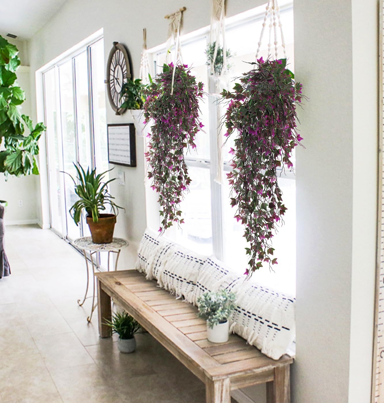 RECUTMS Artificial Hanging Plants Fake Hanging Plant Faux Eucalyptus Leaf Greenery Vine Outdoor UV Resistant Plastic Plants Home Garden Wedding Party Indoor Outdoor Decorations(White)