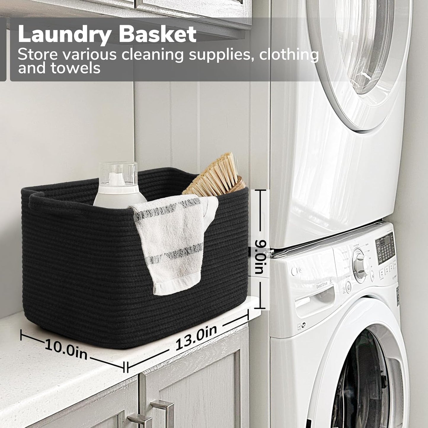 Goodpick Cube Storage Bins - Towel, Book, Cloth, Shoes, Closet Shelf Woven Baskets for Office, Baby Laundry, Toys, 13''x10''x9''